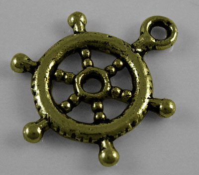 Metal jewelry components, ship's rudder pendant 20x17.5x2 mm hole 2 mm color antique bronze - 10 pieces