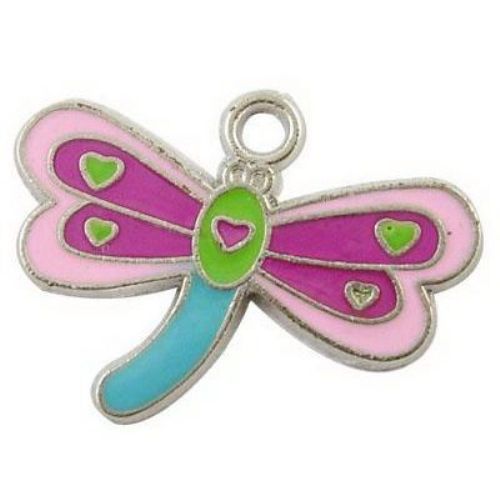 Pendant metal dragonfly 18x24x1 mm hole 2 mm color silver - 2 pieces