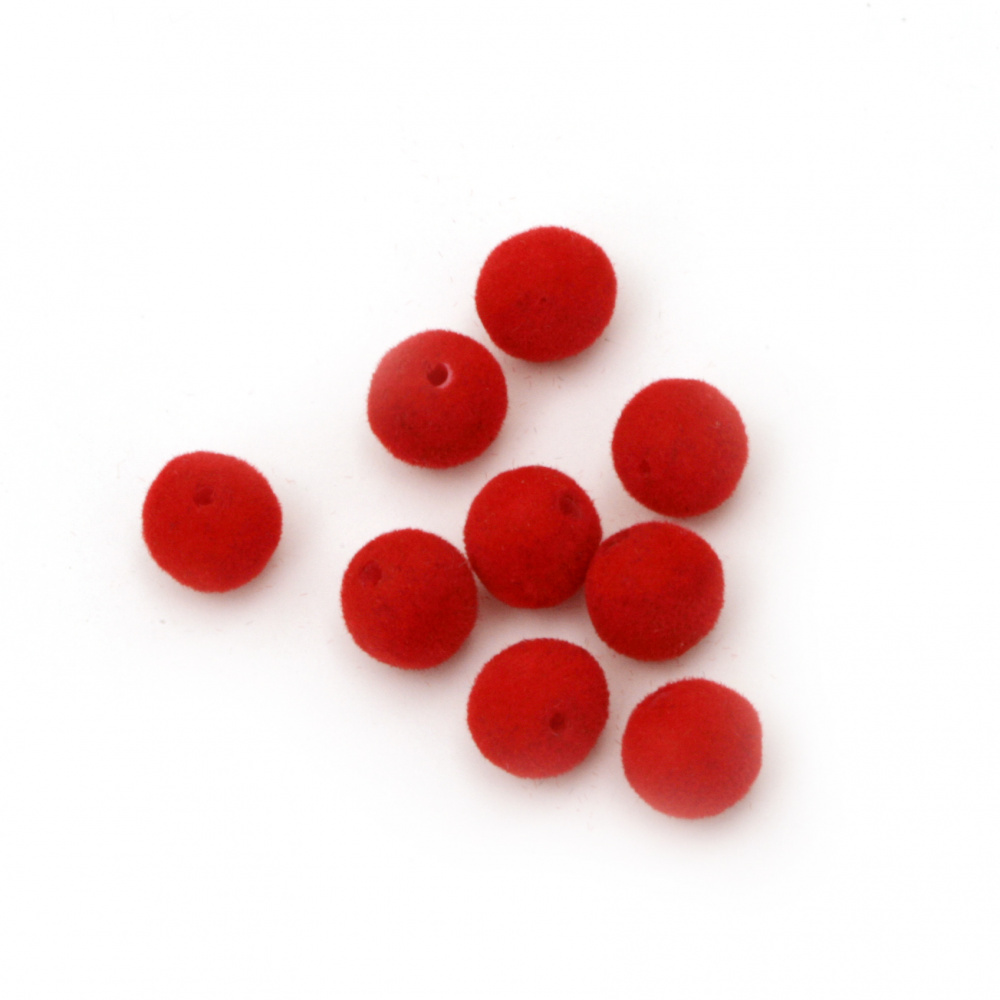 Margele forma bilă cu puf 8 mm gaură 1 mm roșu -20 grame ± 64 buc