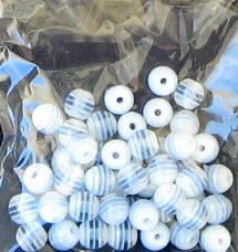 Resin Ball-shaped Beads, 8 mm, White and Blue Stripes -50 pieces
