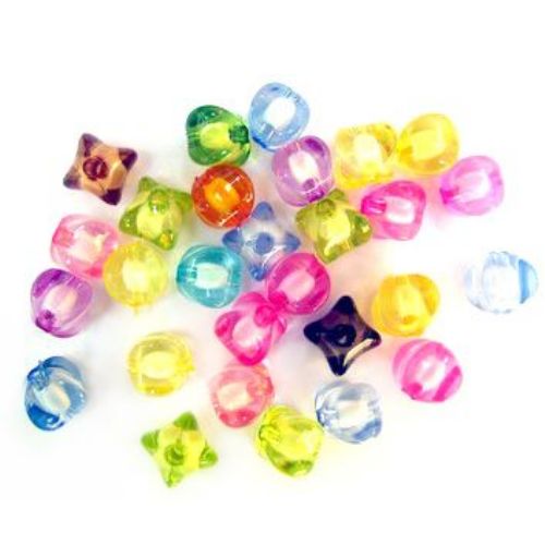 Transparent Acrylic Beads, Bead in Bead, Quadrilateral, Multicolor, White Core 9x8 mm hole 2 mm - 50 grams ~ 125 pieces