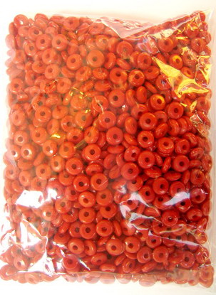 Solid Color Acrylic Beads Flat Round 6x3 mm hole 1.5 mm red -50 grams