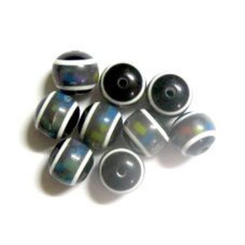 Resin Ball-shaped Patterned Beads,12 mm, Black  -50 pieces