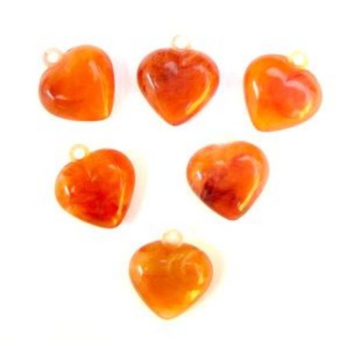Acrylic pendant hearts 20 mm. with a ring, imitating dark amber,  transparent - 50g.