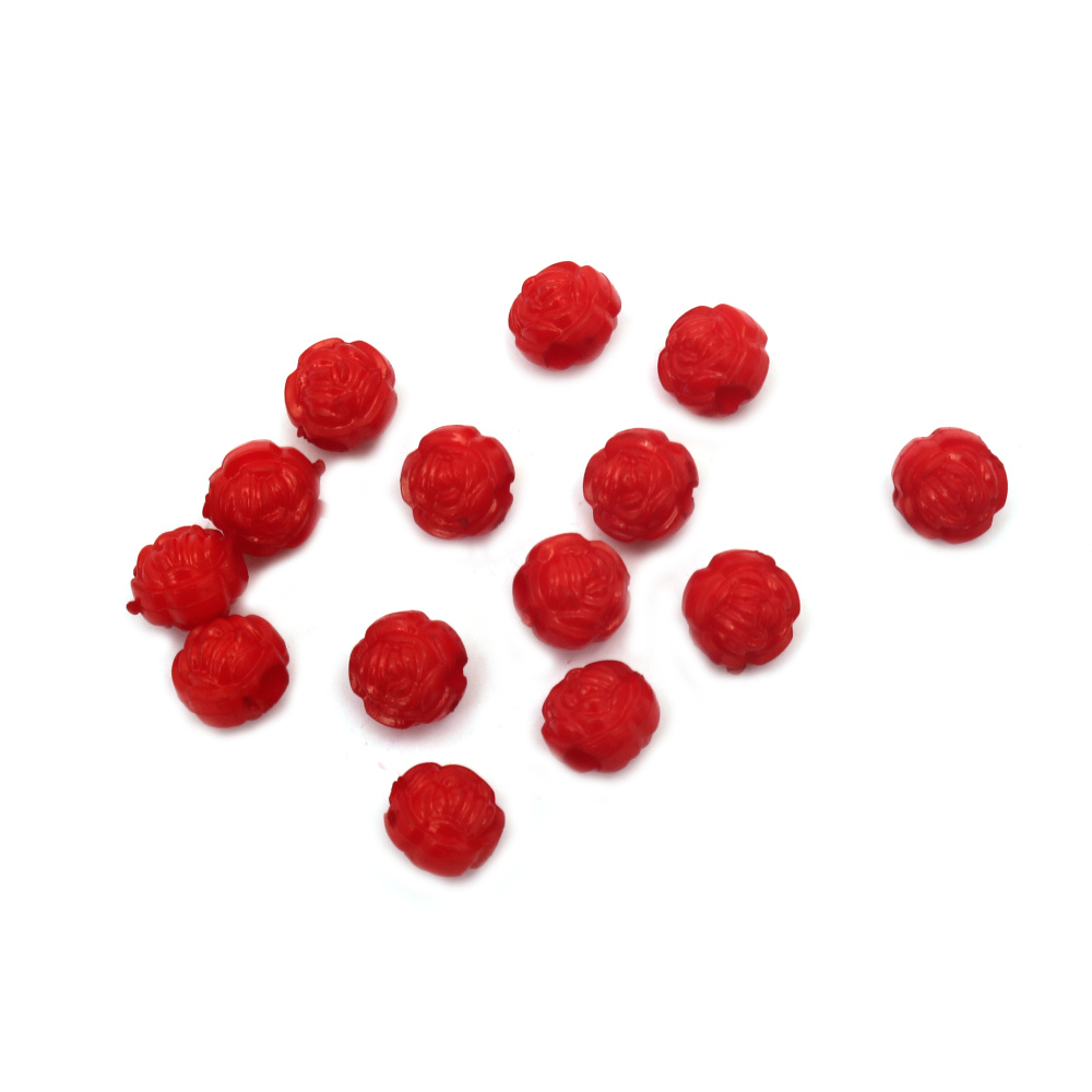 Acrylic rose solid beads for jewelry making 10 mm hole 3 mm color red - 20 grams ~45 pieces