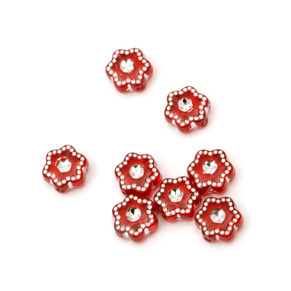 Acrylic Beads imitation pebbles flower 7x4 mm hole 1 mm red -20 grams ± 160 pieces