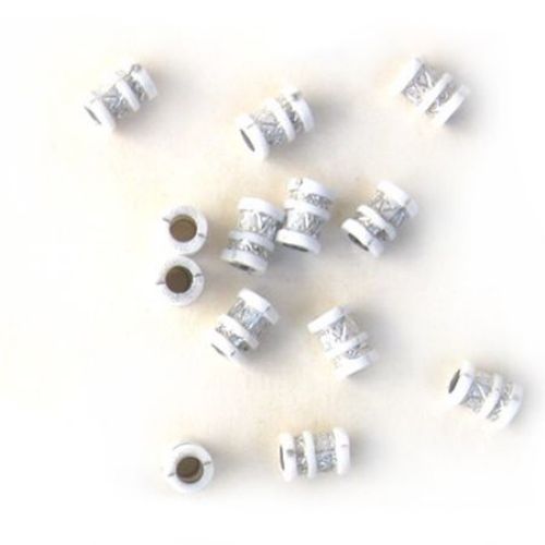 Plastic opaque Cylinder large bead with small silver 9x12x5 mm hole white - 50 grams