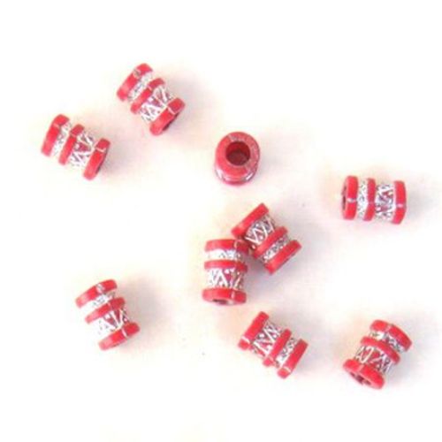 Plastic opaque Cylinder large bead with small silver 9x12x5 mm hole red - 50 grams