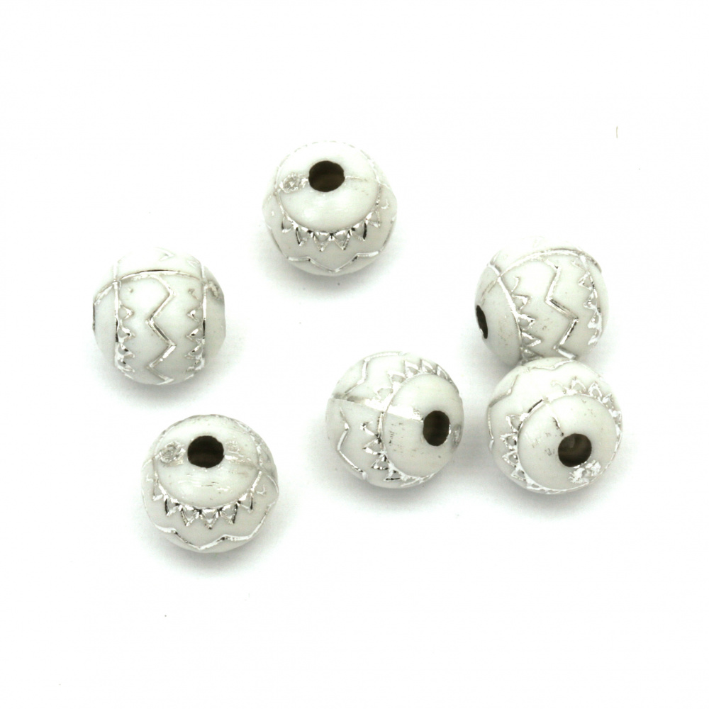 Silver-lined Plastic Round Beads,  10 mm, Hole: 2 mm, White -20 grams ~ 38 pieces