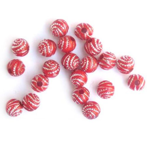 Opaque Acrylic Round Beads with Silver Line, 8 mm hole 2 mm red - 20 grams ~70 pieces