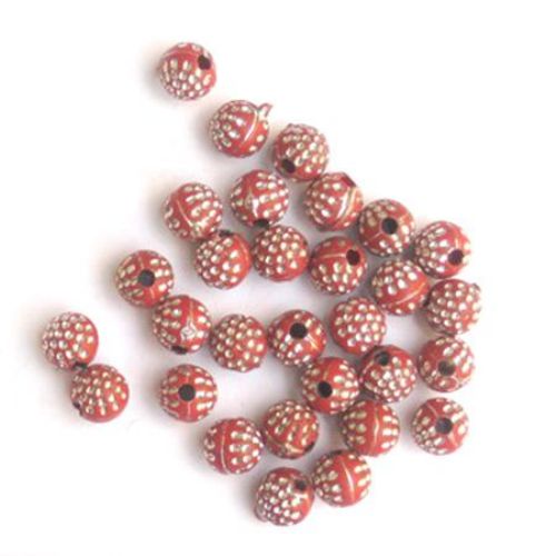 Opaque Acrylic Round Beads with imitation of small crystals 6 mm red - 50 grams