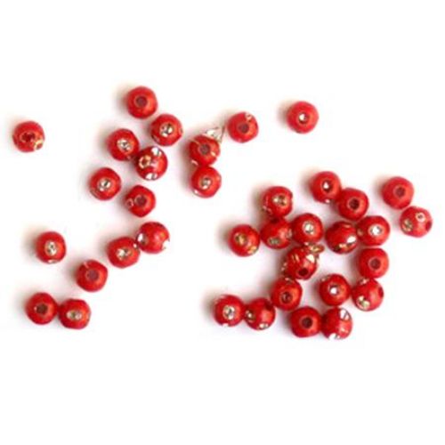 Opaque Acrylic Round Beads with Silver Line imitating crystal 4 mm red - 50 grams