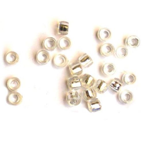 Transparent acrylic  Cylinder barrel Beads, with silver line 6x3 mm hole - 50 grams