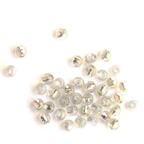 Transparent acrylic Beads, round with silver line 6x2.5 mm hole 2 mm - 20 grams ~ 248 pieces
