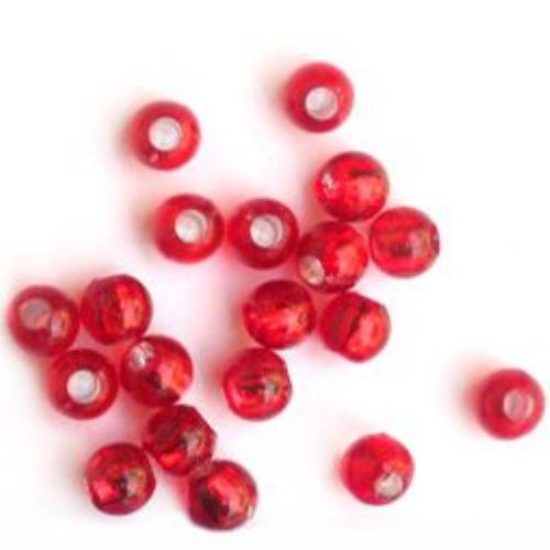 Acrylic Beads, round with silver line 6x5.5 mm hole 2 mm red - 20 grams ~ 248 pieces