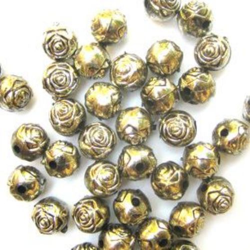 Bead metallic with black edging 10 mm hole 3 mm silver -50 grams ~ 110 pieces