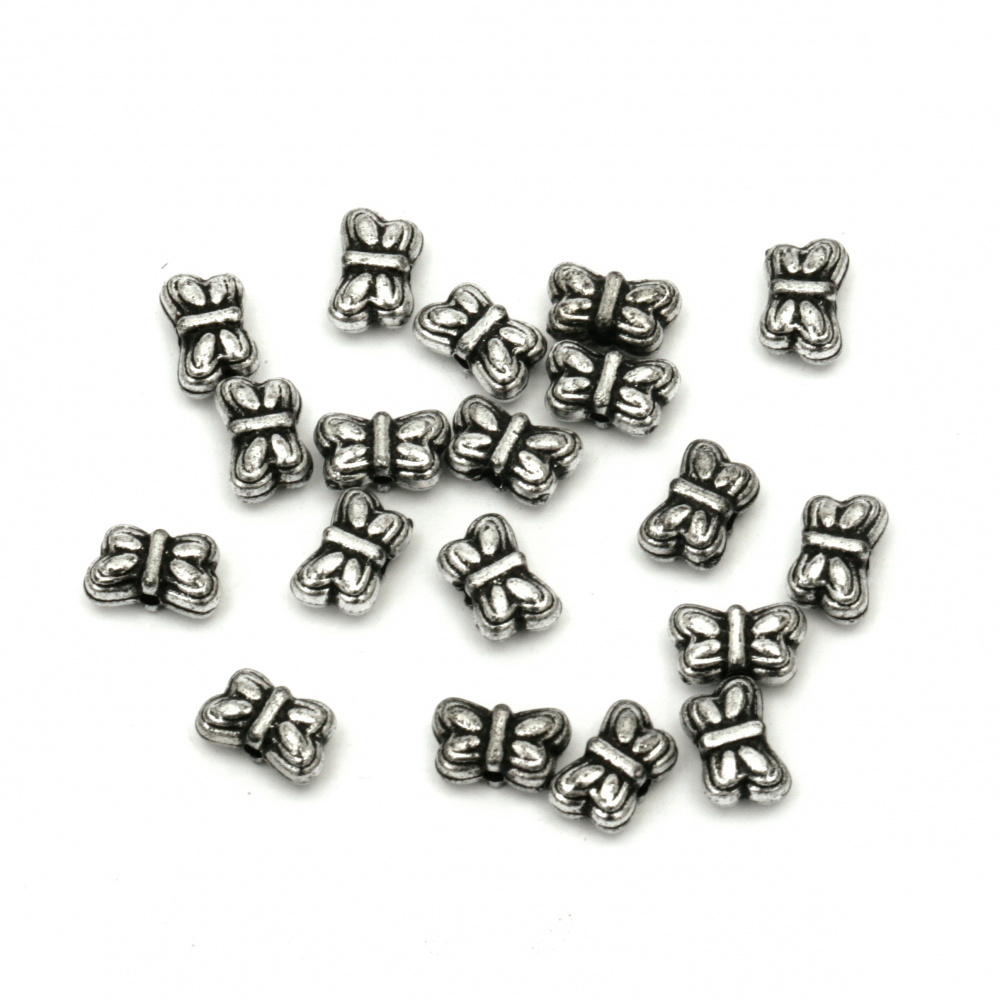 Metallic butterfly bead with black edging 6x9 mm hole 1 mm silver -50 grams ~ 400 pieces