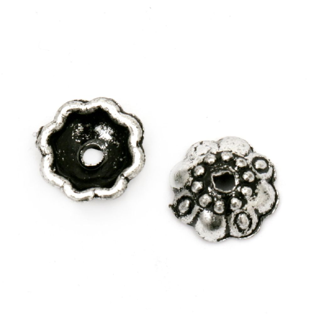 Bead metallic cap 9x2 mm hole 1.5 mm silver with black edging -20 grams ~ 172 pieces