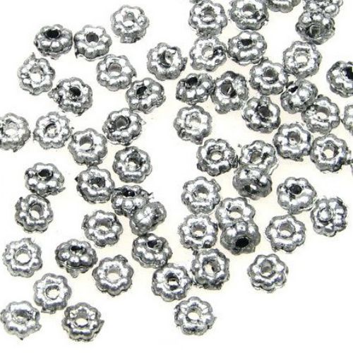 Plastic Flower Beads, Metal Bead Imitation, Silver, 4 mm, Silver -20 grams ~1200 pieces