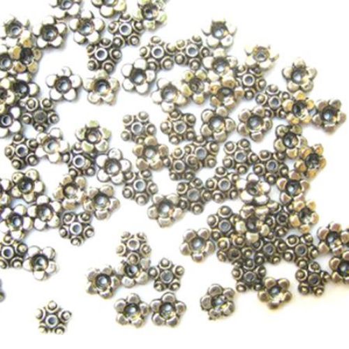 Hat flower metallic silver with black edging 7x2 mm -20 grams ~435 pieces