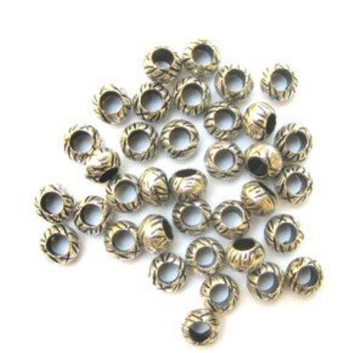 Bead metallic ball with black edging 7x4 mm hole 4 mm color silver -50 grams ~ 520 pieces