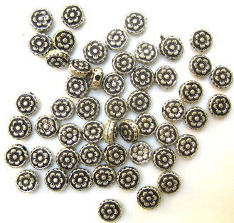 Plastic Washer Bead / Flower, Antique Silver Imitation, 7x4 mm, Hole: 1 mm -20 grams ~ 130 pieces