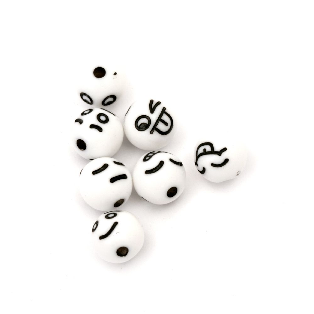 Smile Face Plastic Beads, 8 mm, Hole: 2.5 mm, White -20 grams ~ 52 pieces