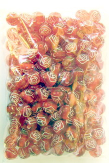 Bead ball with rose 8 mm hole 1.5 mm red with white - 20 grams ~ 40 pieces