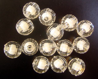 Transparent Acrylic Faceted Round Beads, Bead in Bead, White Core 12 mm hole 2 mm - 50 grams ~ 50 pieces