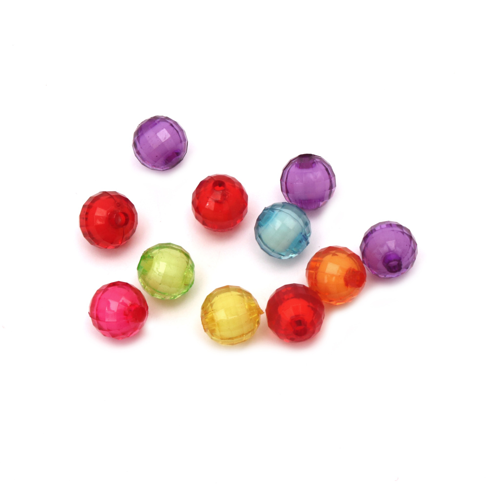 Plastic Ball with Solid Core and Faceted,Transparent Surface, 12 mm, MIX Colors -50 grams ~59 pieces