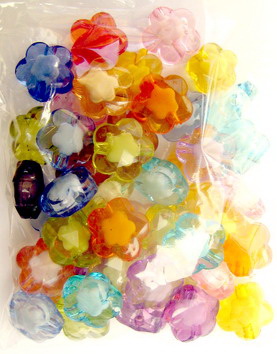 Plastic Flower Beads with Solid Core and Faceted,Transparent Surface, 15 mm MIX Colors -50 grams
