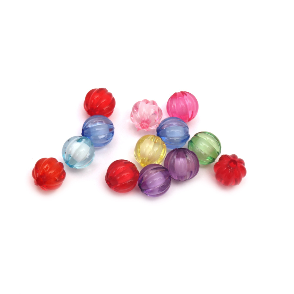 Plastic Ball with Solid Core and Faceted,Transparent Surface, 10 mm, Hole: 2 mm, MIX Colors -50 grams ~ 120 pieces
