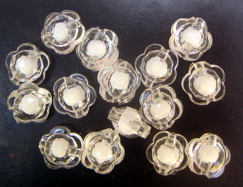 Transparent Acrylic   flower Bead with white base 12x8 mm hole 2 mm transparent - 50 grams ~ 100 pieces