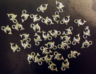 Metallized Plastic Bead / Dolphin, Silver Imitation, 8x6 mm -50 grams
