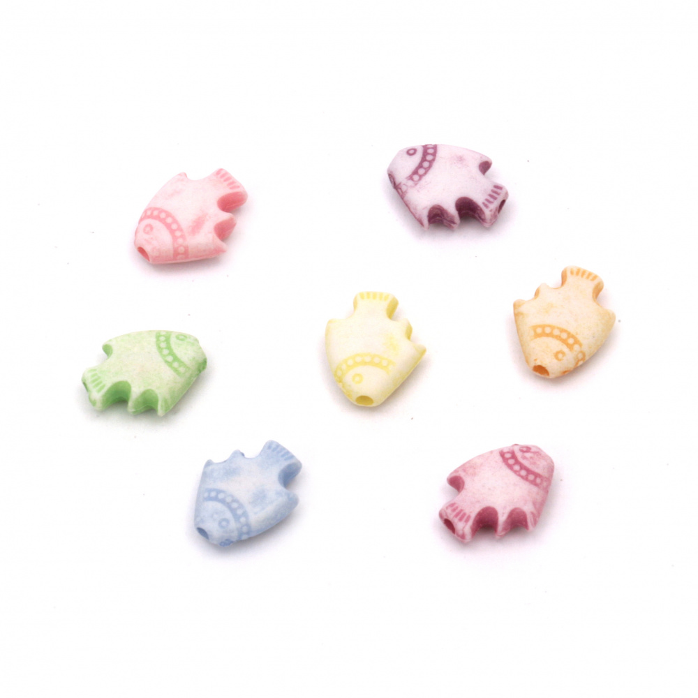 Cute Acrylic Beads, Fish, 9x11x4 mm, Hole: 1.5 mm, MIX Pastel  colors -50 grams ~ 130 pieces