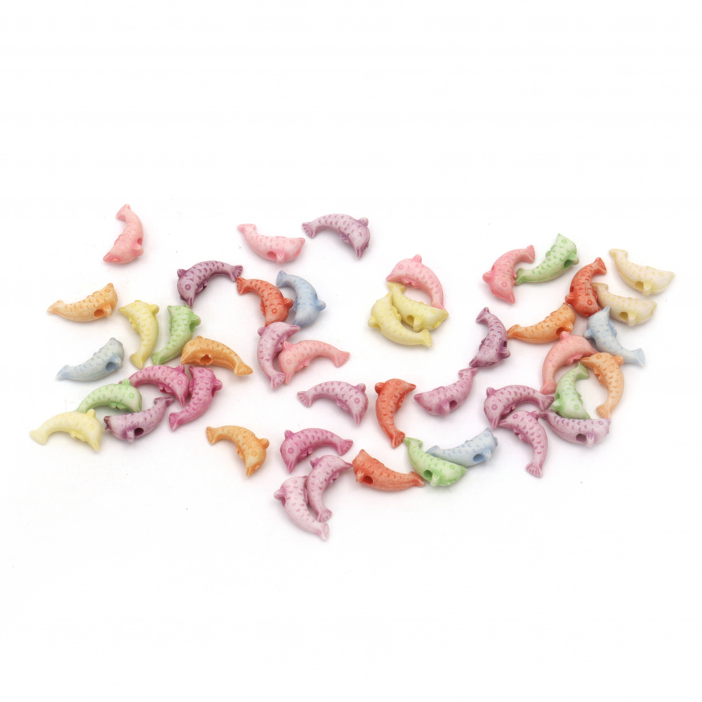 Craft Style Acrylic Beads, Dolphin, Faded, Multicolor 12x8x4 mm hole 1 mm - 50 grams ~ 340 pieces