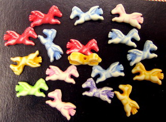 Craft Style Acrylic Horse Beads, Faded Color 9.5x16x5 mm hole 1.5 mm mix - 50 grams ± 120 pieces