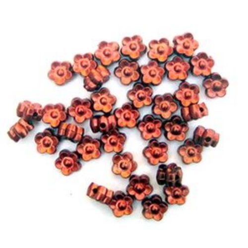Metallized Plastic Flower Beads,  7x4 mm, Red -50 grams