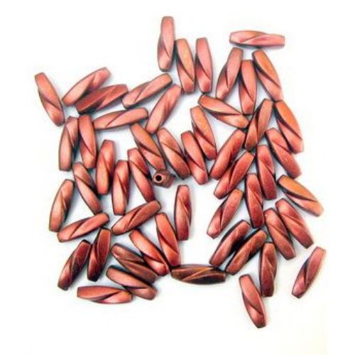 Metallized Plastic Cylindrical Beads for DIY and Craft Art, 14x4 mm, Red -50 grams
