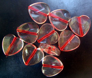 Bead with red thread heart 17 mm transparent -50 grams