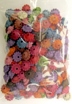 Χάντρα απομίμηση ξύλου ροδέλα λουλούδι 9x5,5 mm τρύπα 2 mm ματ μίξ χρώμα  -50 γραμμάρια ~ 150 τεμάχια