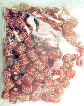 Cylinder Bead transparent 8.5 mm hole 4 mm red with white - 20 grams