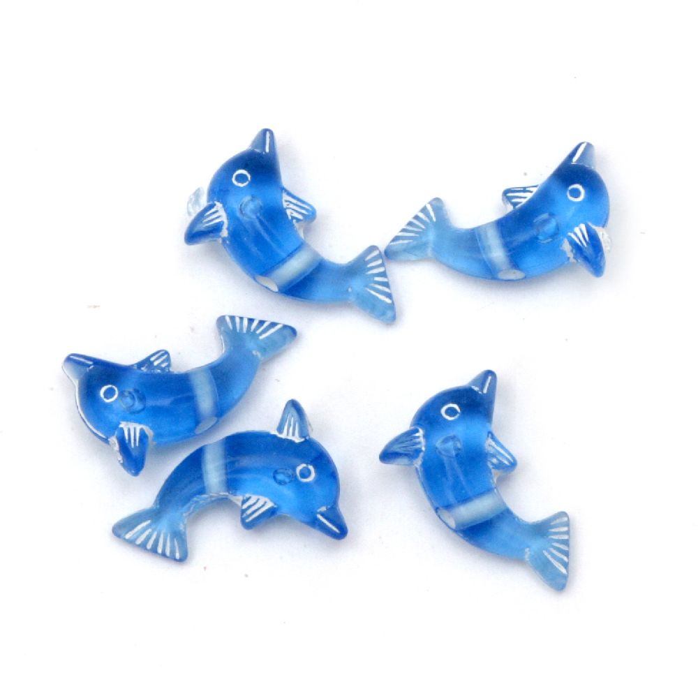 Acrylic Transparent Bead / Dolphin, 13x8x4 mm, Hole: 1 mm, Blue with White -20 grams ~ 120 pieces