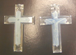 Acrylic Cross Pendant, Transparent with Blue Core, 42x27 mm -5 pieces