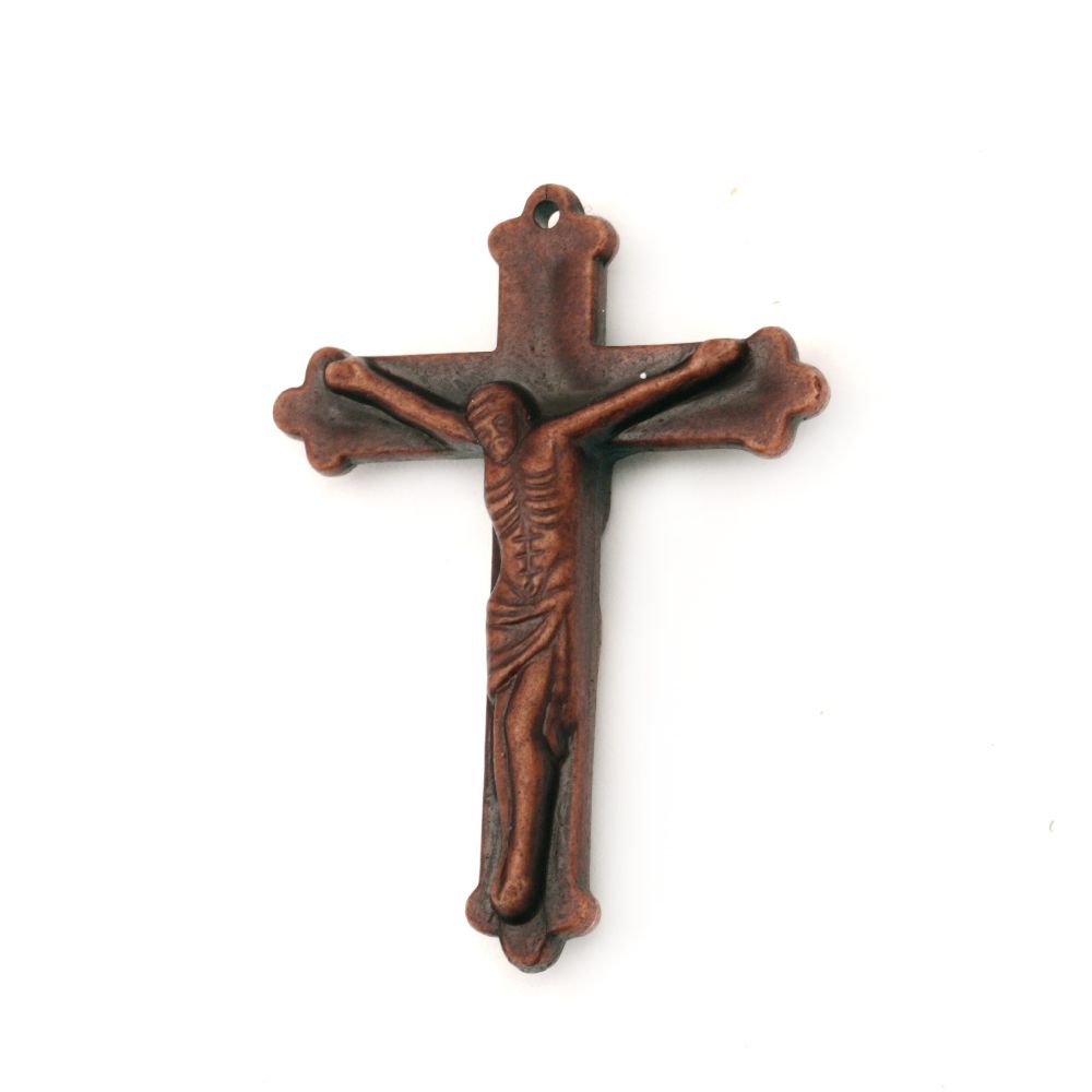 Antique Plastic Cross Pendant, Wood Imitation, 56x41 mm, Brown -50 grams