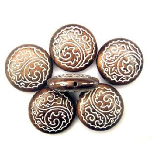 Antique acrylic coin beads 25 mm hole 2 mm brown - 50 grams