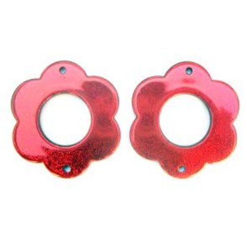 Plastic Flower Connecting Bead with Brocade Finish, Red, 45 mm, Holes: 2 mm -50 grams