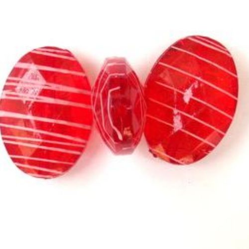 Margele cristal dreptunghi  oval   27x37 mm pictate alb și roșu -5 bucăți