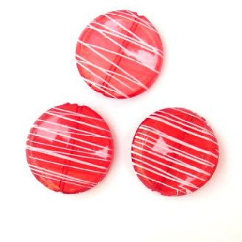 Margele cristal dreptunghi cerc plat 36 mm pictate alb și roșu -5 bucăți