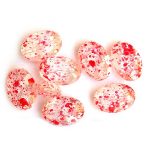 Margele de margele de cristal 18x13x7 mm pulverizate alb și roșu -50 grame